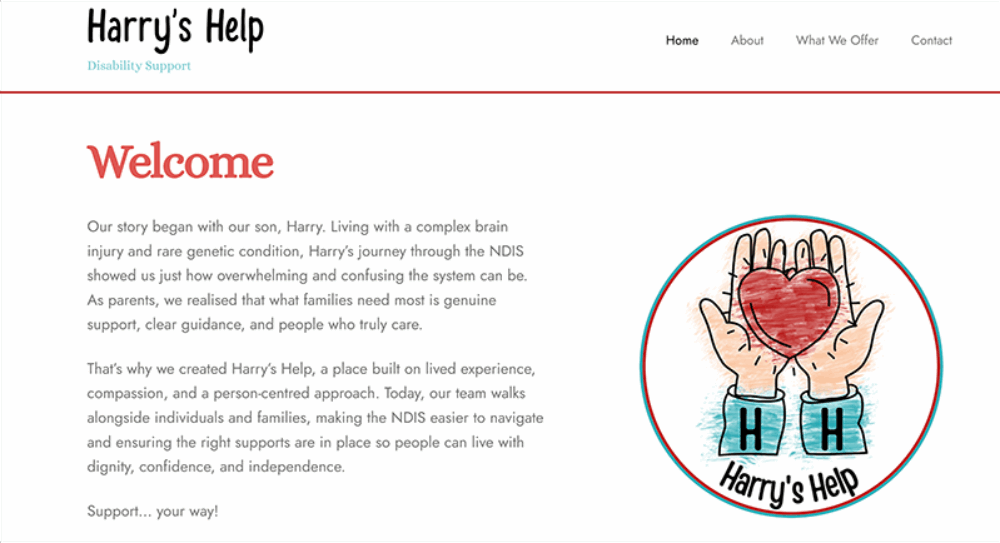 Harry's Help Website Sample